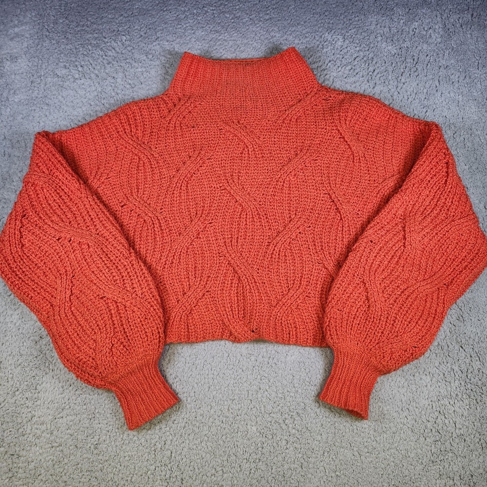 Free People Seasons Change Mock Neck Chunky Slouchy Sweater Size S Red-Orange